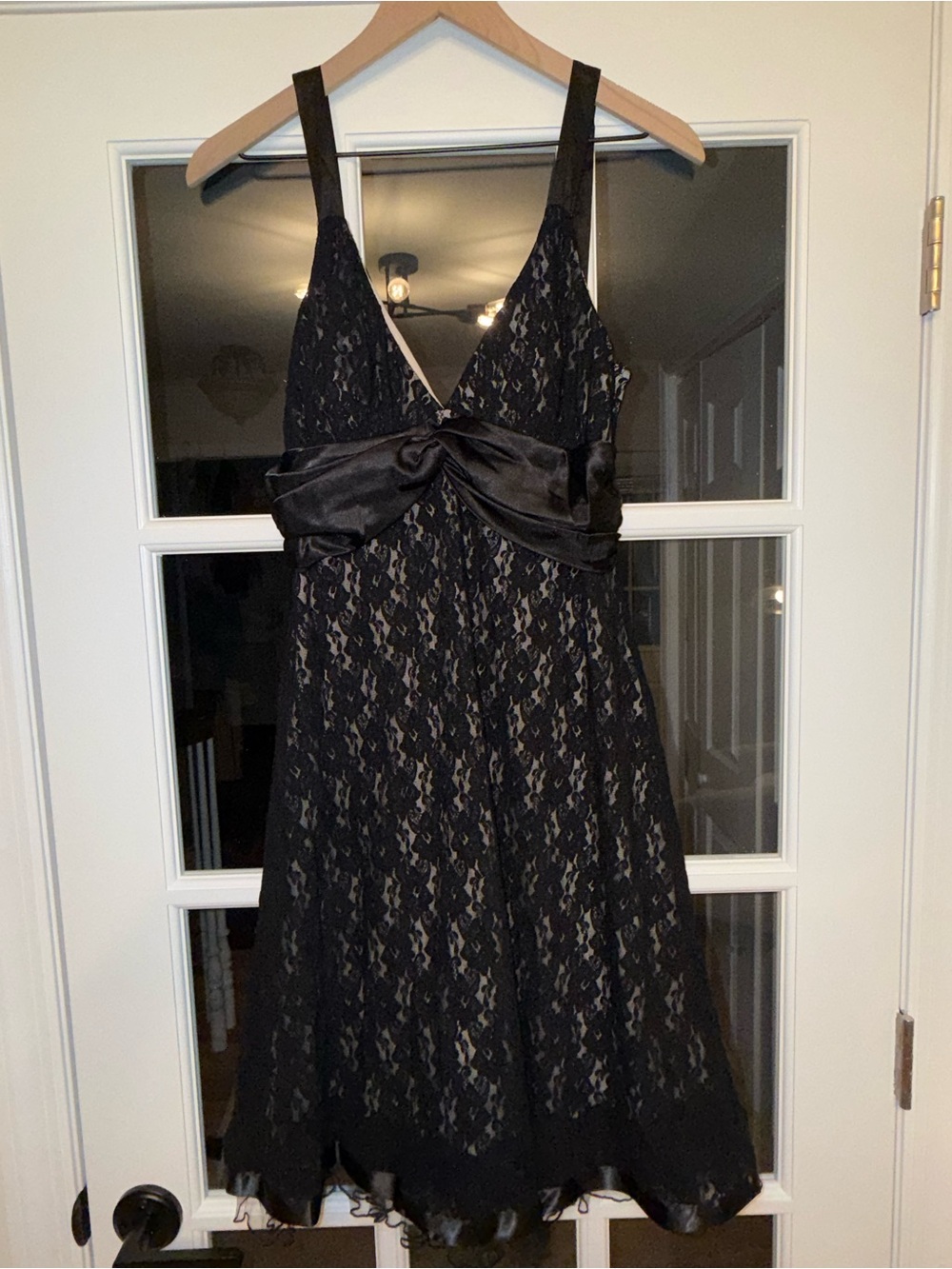 City Triangles Black Lace Midi Dress with Satin Trim